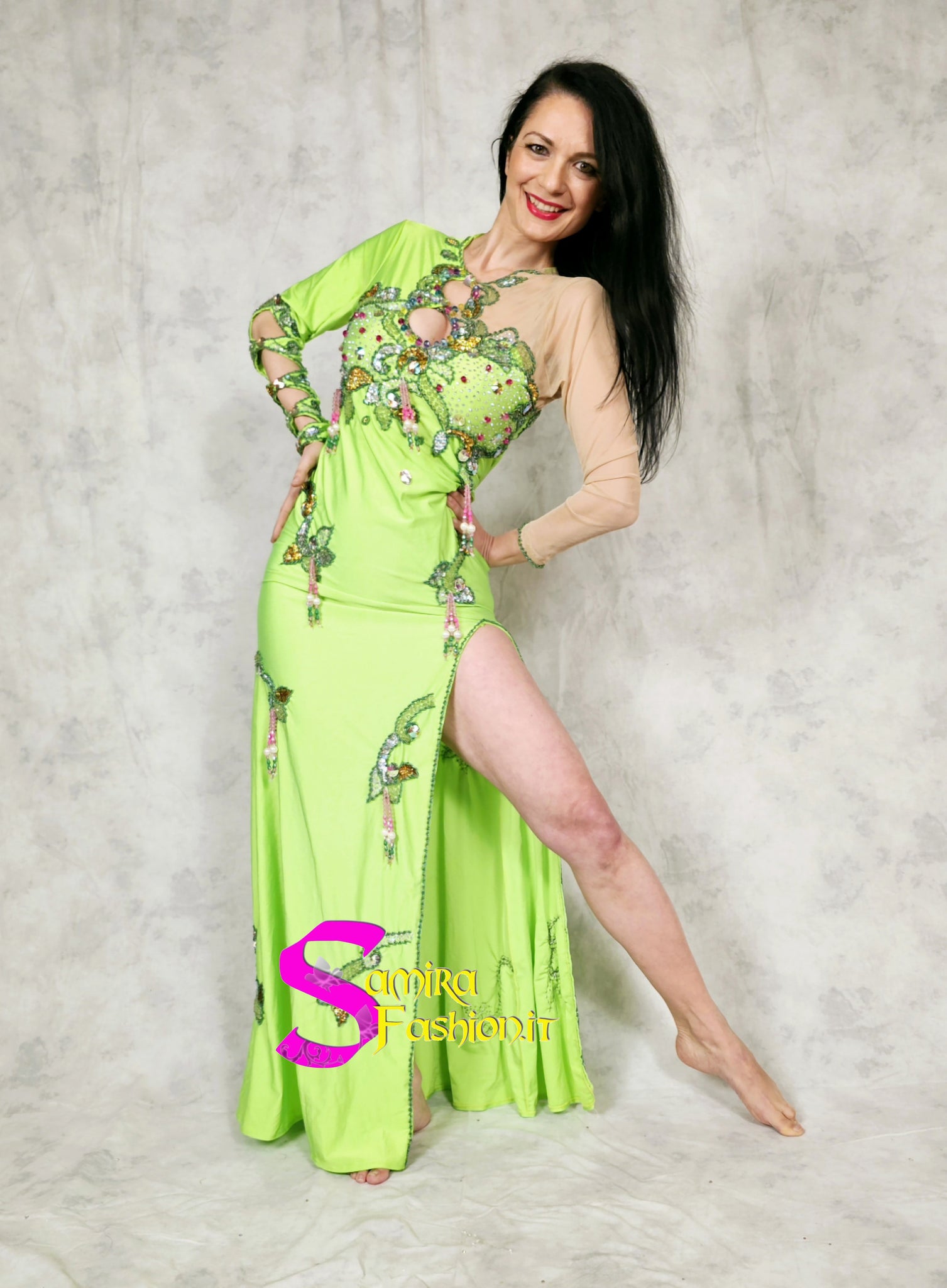 Extra Lux Dress 903 - Belly Dance Costume - Green Fluo