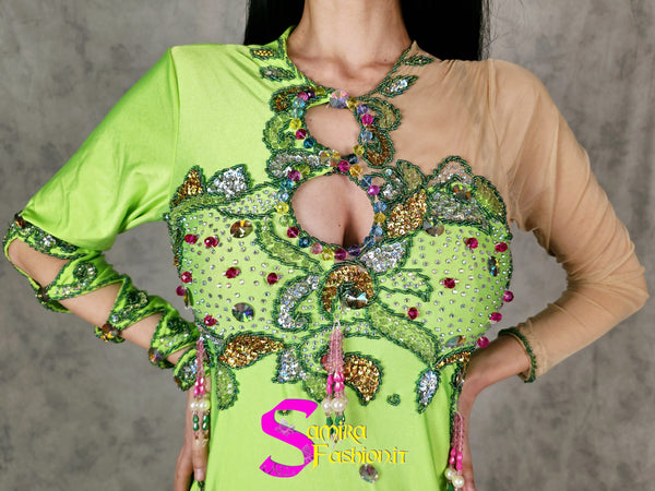 Extra Lux Dress 903 - Belly Dance Costume - Green Fluo