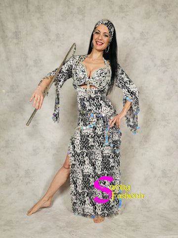 Gallabeya Extra Saidi/Baladi - White/Black (Bellydance - Danza del Ventre)