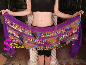 Cintura Egiziana Classic Pyramids Lux 09 - Chiffon/Uncinetto/Monetine - Purple