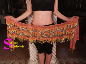 Cintura Egiziana Classic Pyramids 29 - Paillettes/Uncinetto/Monetine - Orange