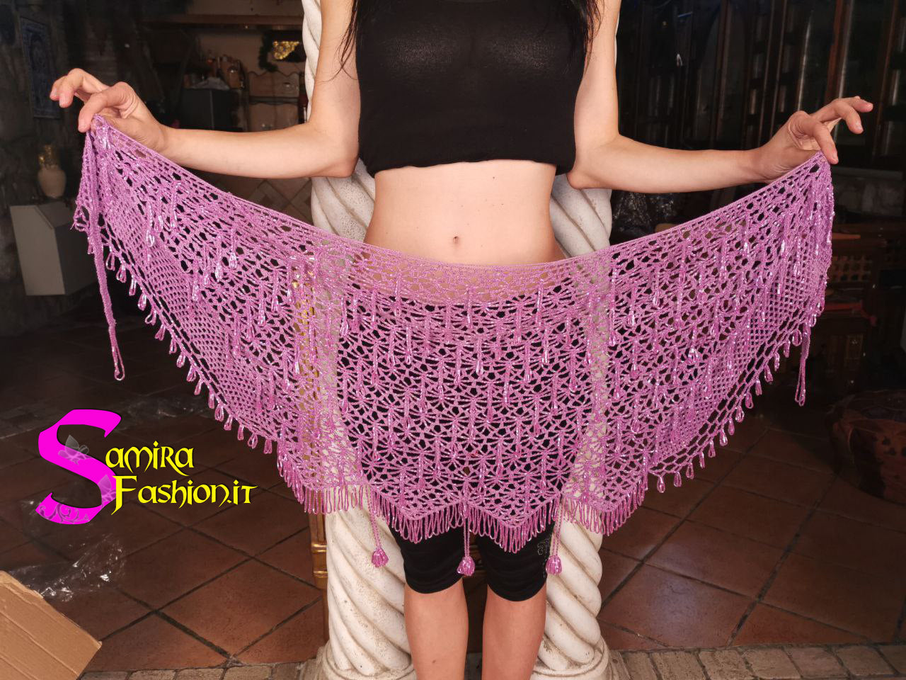 Cintura Monete Danza Del Ventre - Con 128 Monete, Sciarpa In Chiffon Nero - Foto 2