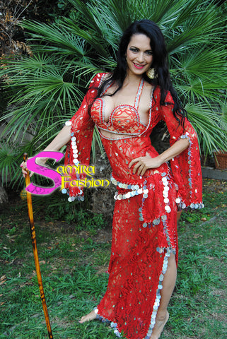 Gallabeya Baladi/Saidi Dentelle - Rosso