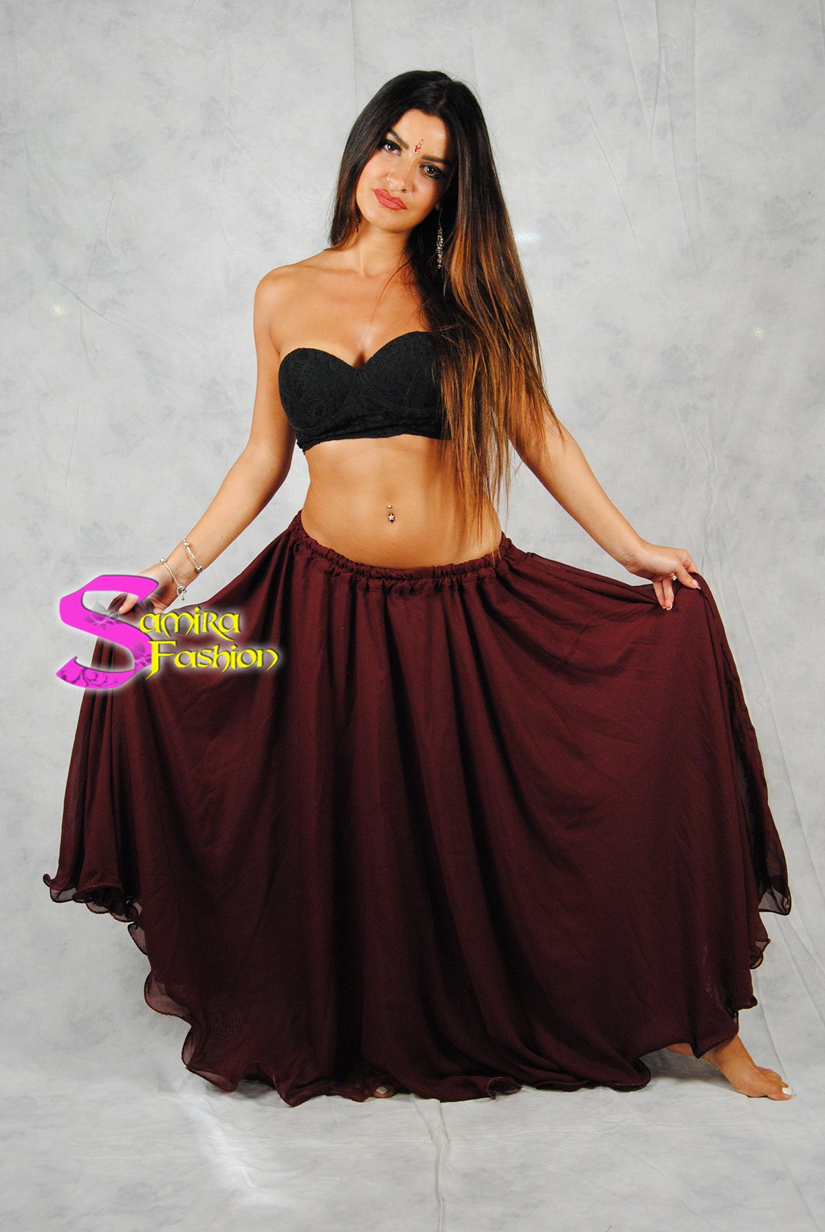 Gonna Habiba, 2 veli (senza spacchi) - Rosso Bordeaux Scuro