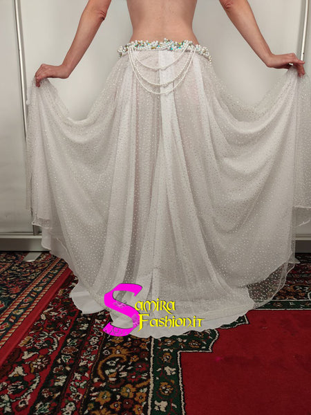 Oriental Mirror Glam 03 - Bellydance Costume Mirror and Pearls - White