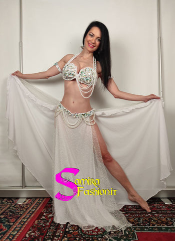 Oriental Mirror Glam 03 - Bellydance Costume Mirror and Pearls - White