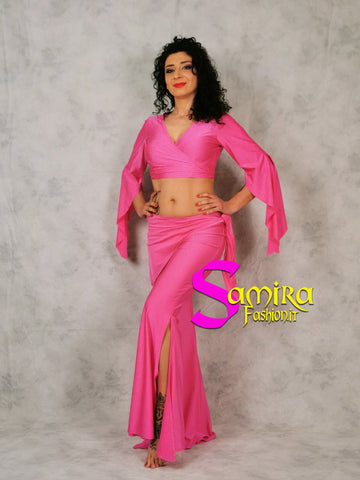 Set Bellydance Top, Pants, Cinta Lycra Fucsia