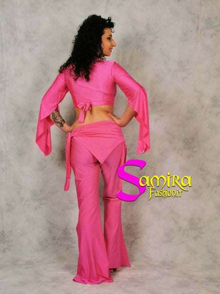 Set Bellydance Top, Pants, Cinta Lycra Fucsia