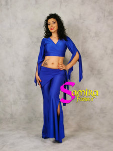 Set Bellydance Top, Pants, Cinta Lycra Blu