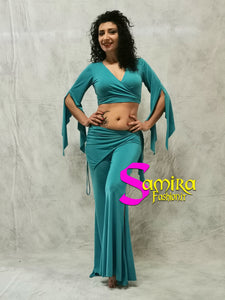 Set Bellydance Top, Pants, Cinta Lycra Verde Tiffany