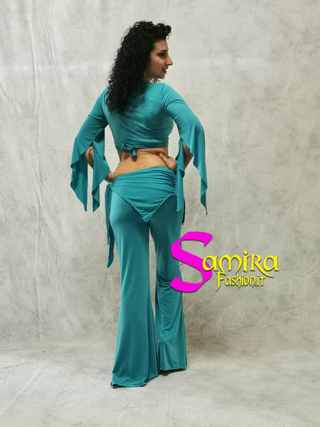 Set Bellydance Top, Pants, Cinta Lycra Verde Tiffany