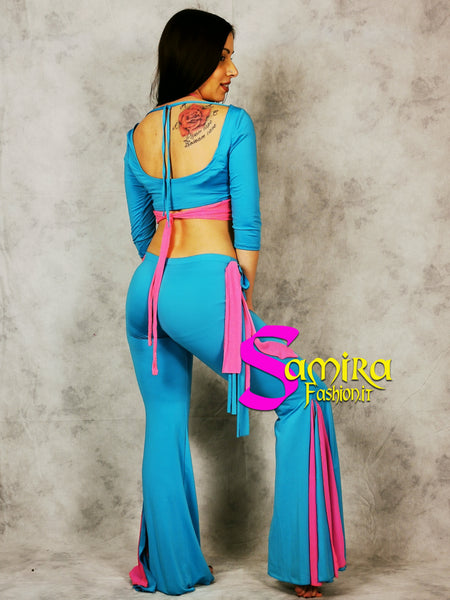 Set Bellydance Top, Pants - Turchese/Fucsia