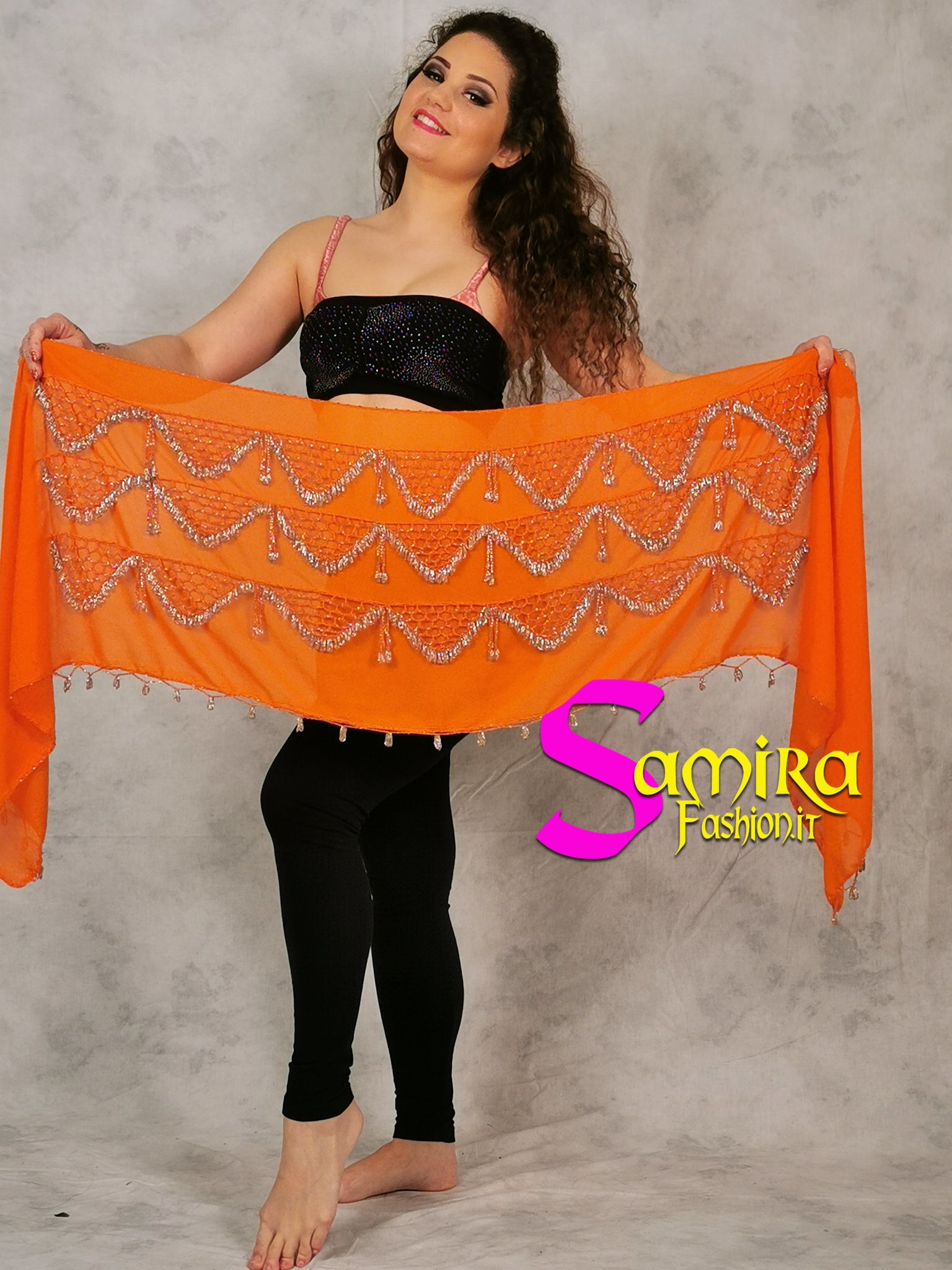 Cintura Egiziana Classic Pyramids - Chiffon/Uncinetto - Arancio